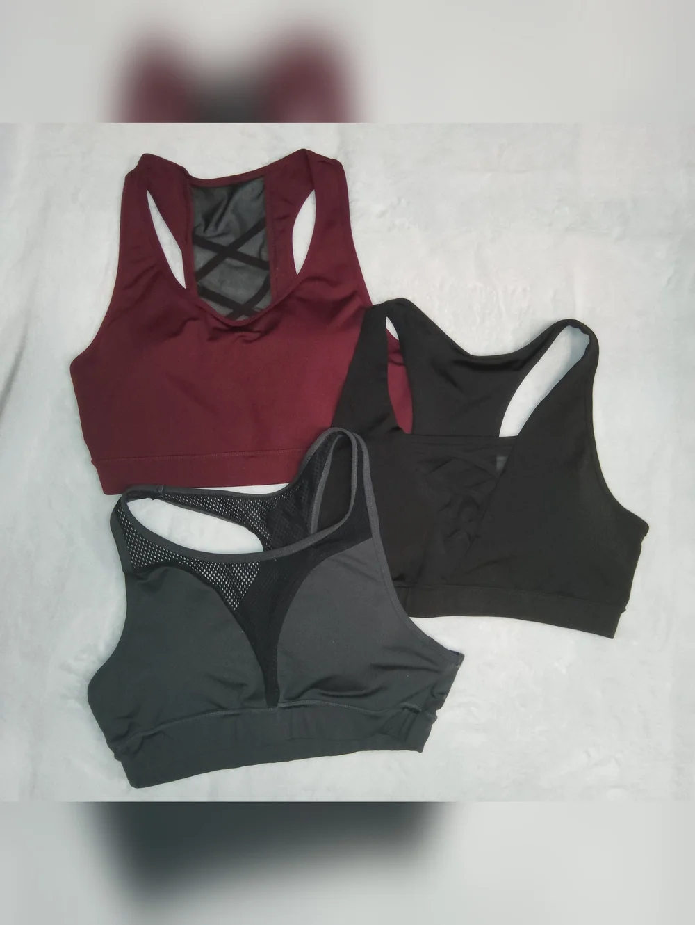 POP Fit Racerback Sports Bra Set - Burgundy, Black & Charcoal - Picture 1 of 2